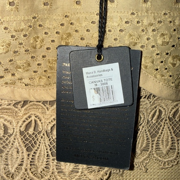💜 Mona B Cream Canvas Lace Boho Tote Bag • Leather Straps • NWOT 👜 - Picture 2 of 5